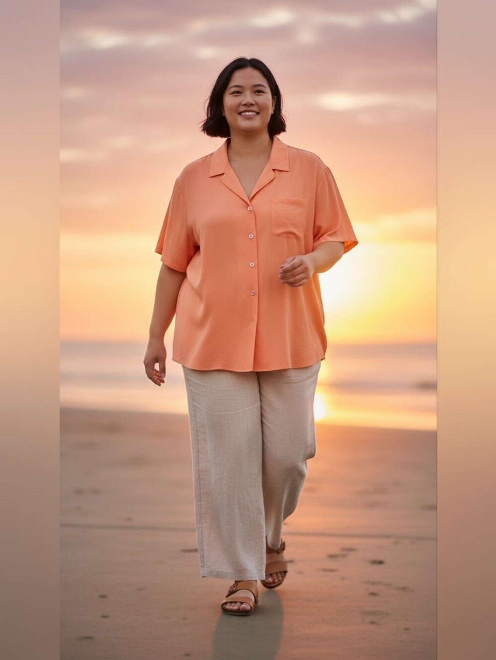Dana Buchman Size 18 100% Silk Coral Button Front Blouse Shirt